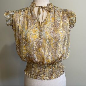 Rachel Zoe yellow paisley‎ boho blouse size xs